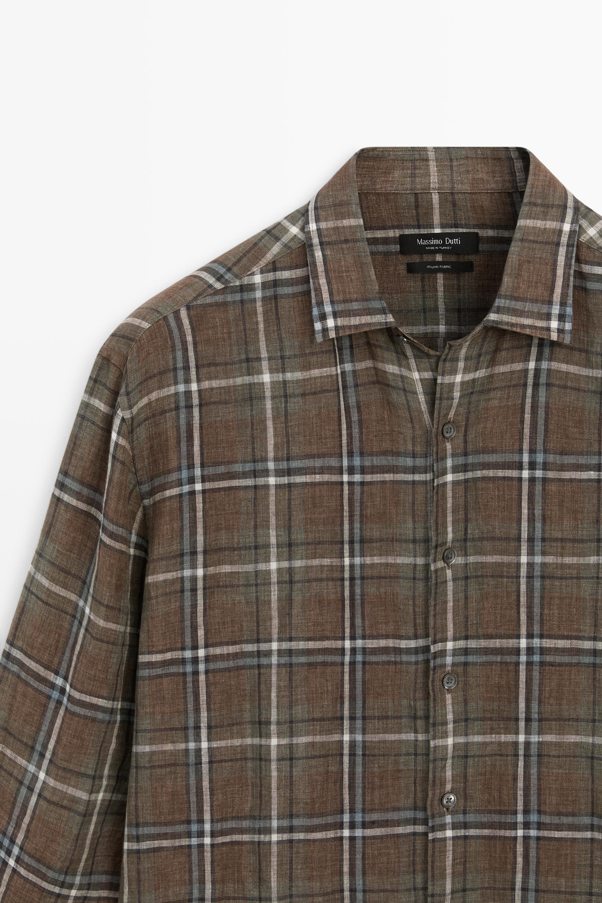 100% linen regular fit check shirt